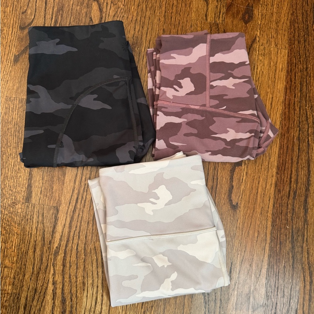 Three pair of Athleta camo 7/8 leggings, size XS